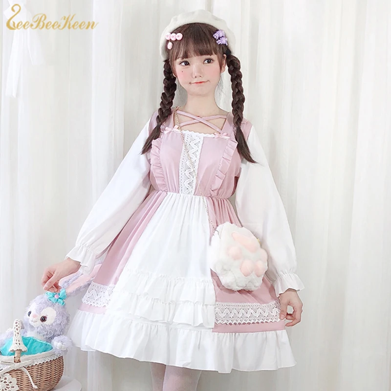 Girl Sweet Lolita Dress Cute Girls Halloween Cosplay Anime Costume Adult Women Pink Jsk |