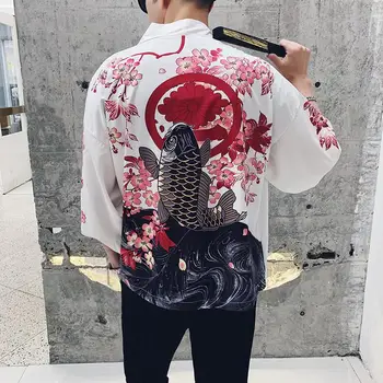 

Japanese Kimono Cardigan Men Long Carp Print Floral Kimono Cardigan Men