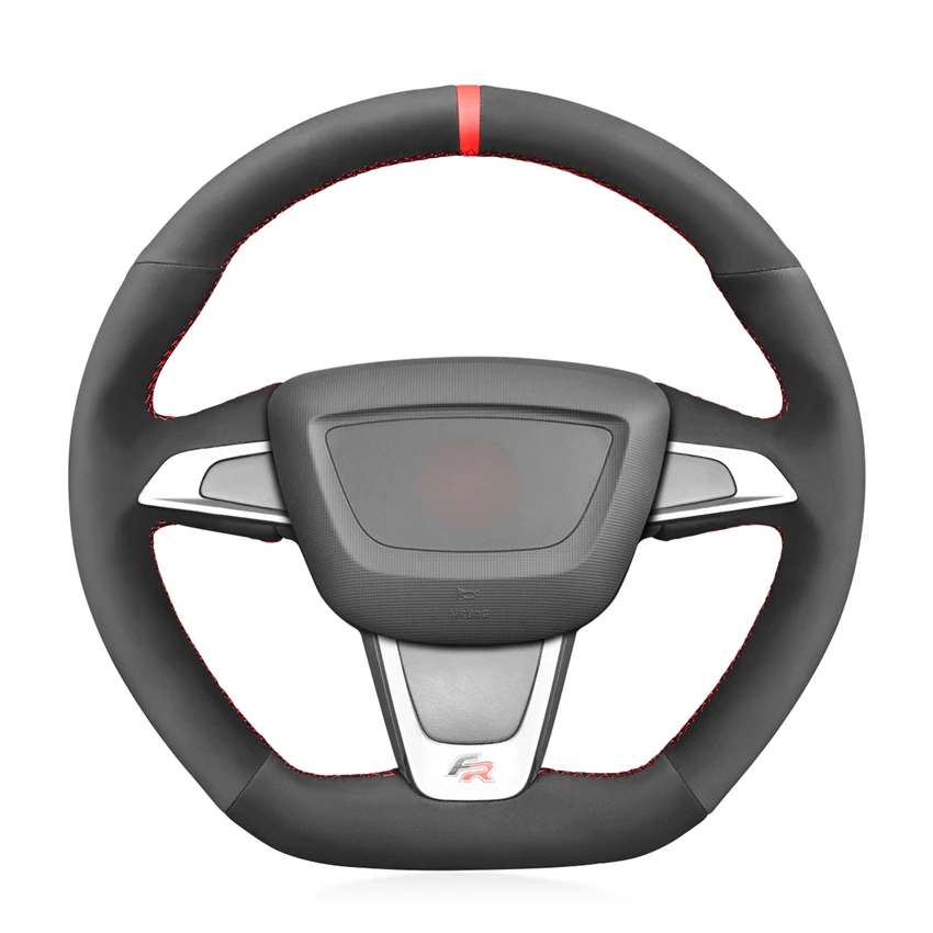 Black Suede Car Steering Wheel Cover For Seat Ibiza (6J) (FR) 2012-2015 Ibiza (6J) (CUPRA) 2012-2015 Mii FR 2013-2020