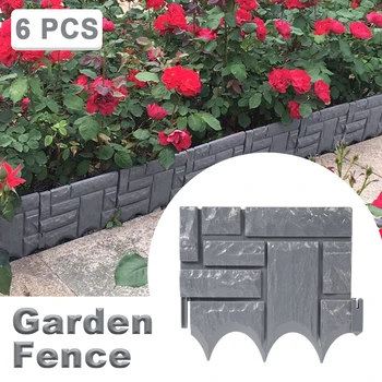 

6Pcs Grey Garden Fence Edging Cobbled Stone Effect Plastic Lawn Edging Plant Border Decorations Flower Bed Border