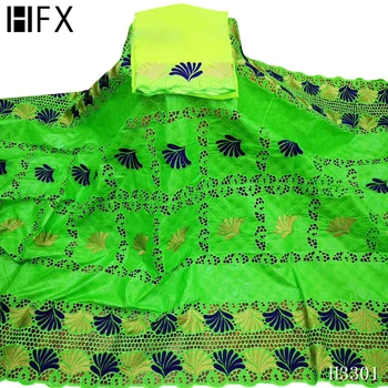 

HFX 2020 New Arrival African bazin riche african wedding lace fabric Embroidery swiss lace for 5+2 yards dress cotton bazin brod