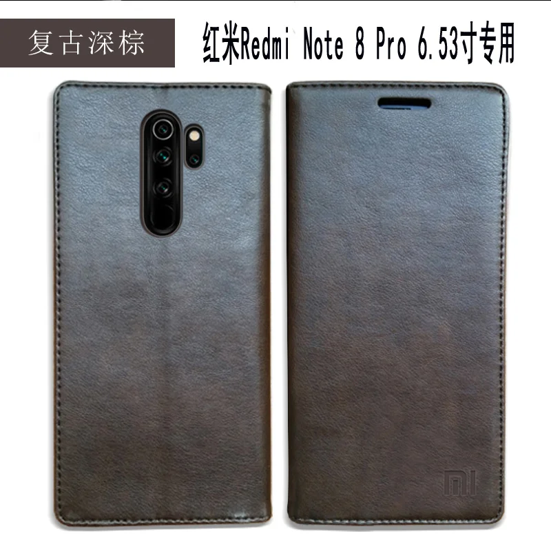 Для Xiaomi Redmi Note 8 Pro Чехол для телефона чехол из натуральной кожи Защитная сумка для телефона флип-чехол для Xiaomi Redmi Note 8 чехол s - Цвет: Dark Brown