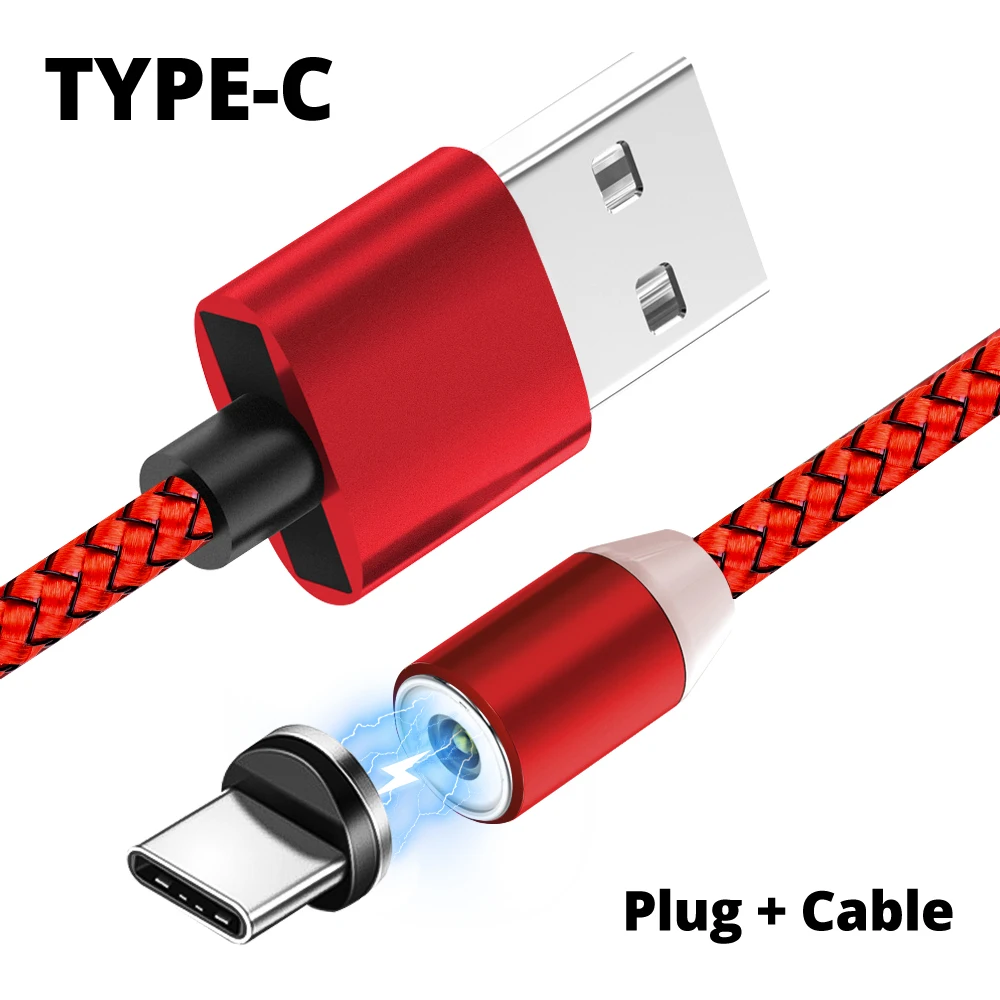 FONKEN Магнитный кабель для быстрой зарядки usb type-C Магнитный Micro USB кабель 1 м 2 м провод для быстрой зарядки телефона зарядный шнур - Цвет: Red Type C Cable
