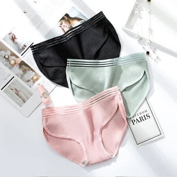 

2020 Female Stretching Lingerie Cotton Briefs Women's Sexy Middle Waist Panties Bamboo Fiber Women Lace edge breathable briefs