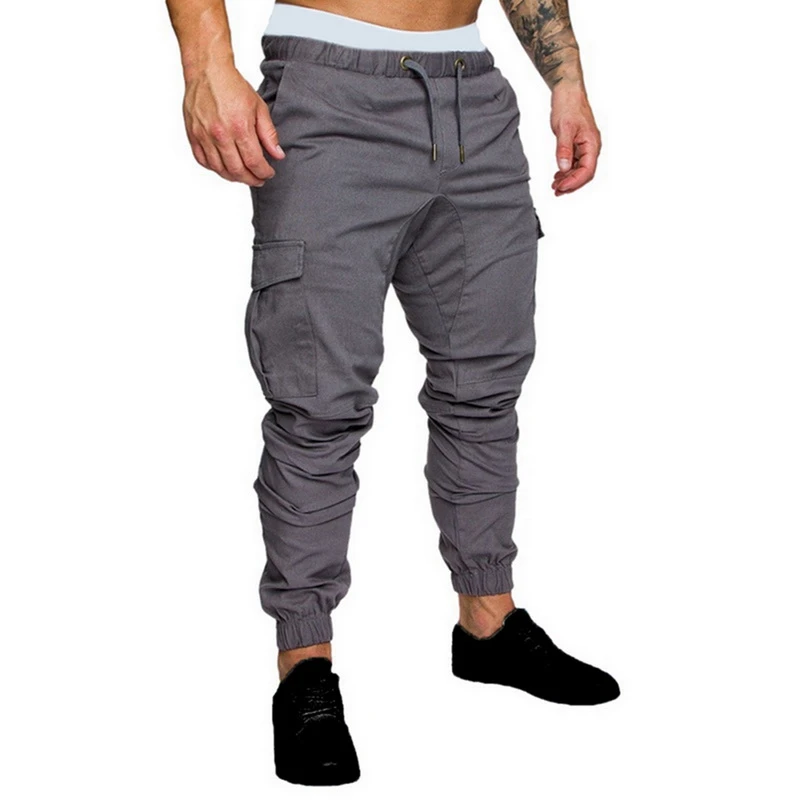 HEFLASHOR брюки хип-хоп джоггеры брюки новые мужские брюки однотонные брюки с несколькими карманами длинные брюки с несколькими карманами спортивные брюки - Цвет: Gray