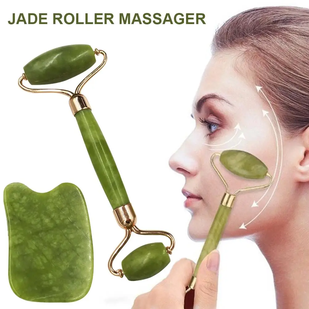 

Natural Jade Gua Sha Slimming Face Massager Tool Guasha Board Body Facial Massage Roller Beauty Care Set For Neck Arms Back Legs