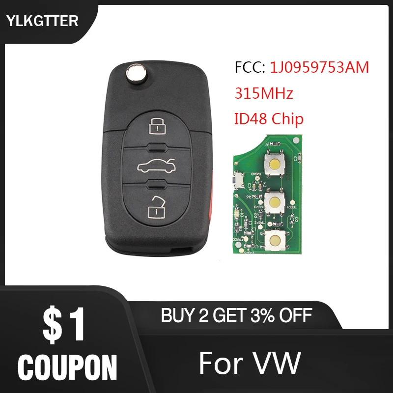 YLKGTTER 315Mhz3 + 1 кнопка дистанционный ключ брелок от машины для VW/Volkswagen Beetle/Golf/Passat/Jetta