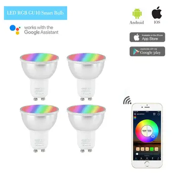 Картинка 6 Вт GU10 светодиодный интеллектуальная WiFi лампа лампочка RGBW с регулируемой яркостью Alexa Google Home IFTTT набор из 4 шт.