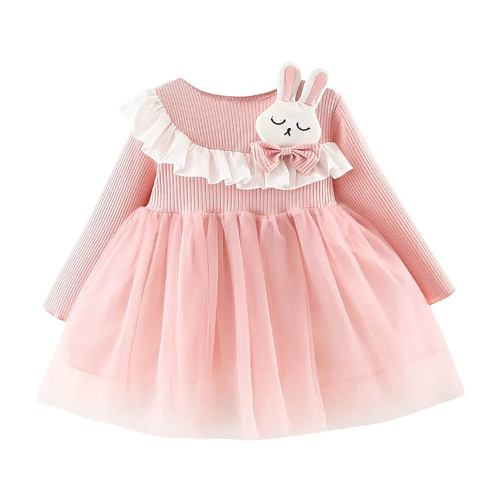 Осенне-зимнее платье для новорожденных; Хлопковое платье для малышей; праздничные платья с кроликом для девочек; Модная одежда для маленьких девочек; Одежда для младенцев - Цвет: 01
