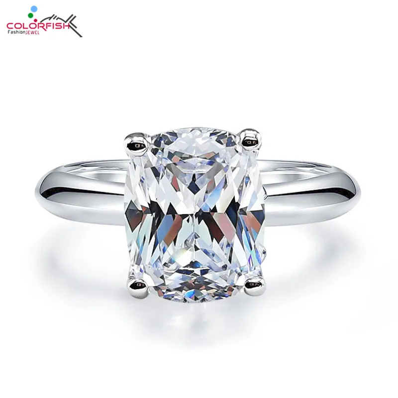 COLORFISH 925 Sterling Silver Cushion Cut 4ct 8mmx 10mm Solitaire Engagement Ring Sona Simulated Diamond Jewelry Rings for Women | Украшения