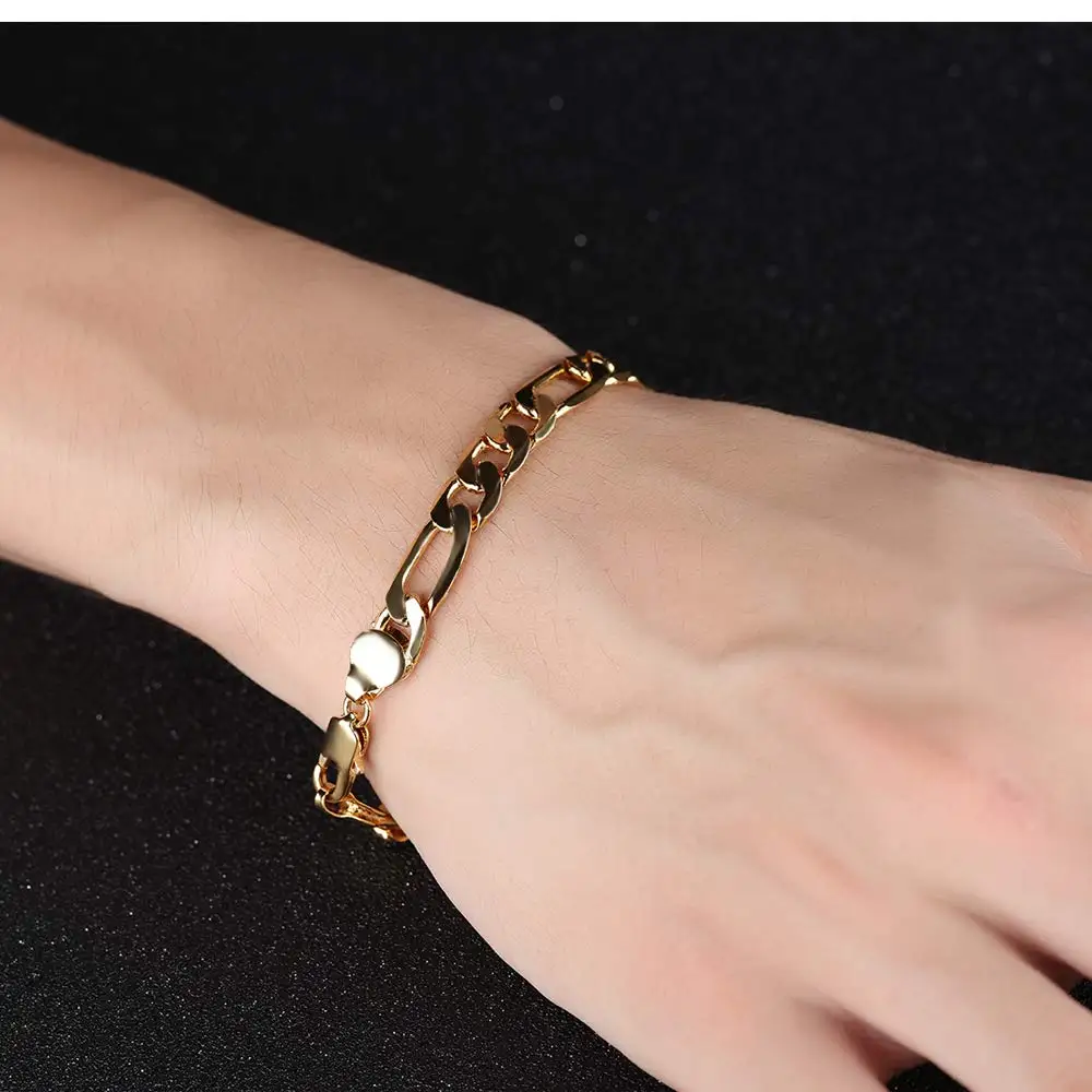 

Crwico Jewelry Gold Color Powerful Men's Bracelet Figaro Link Chain Gold Bracelet for Men,8.27inch