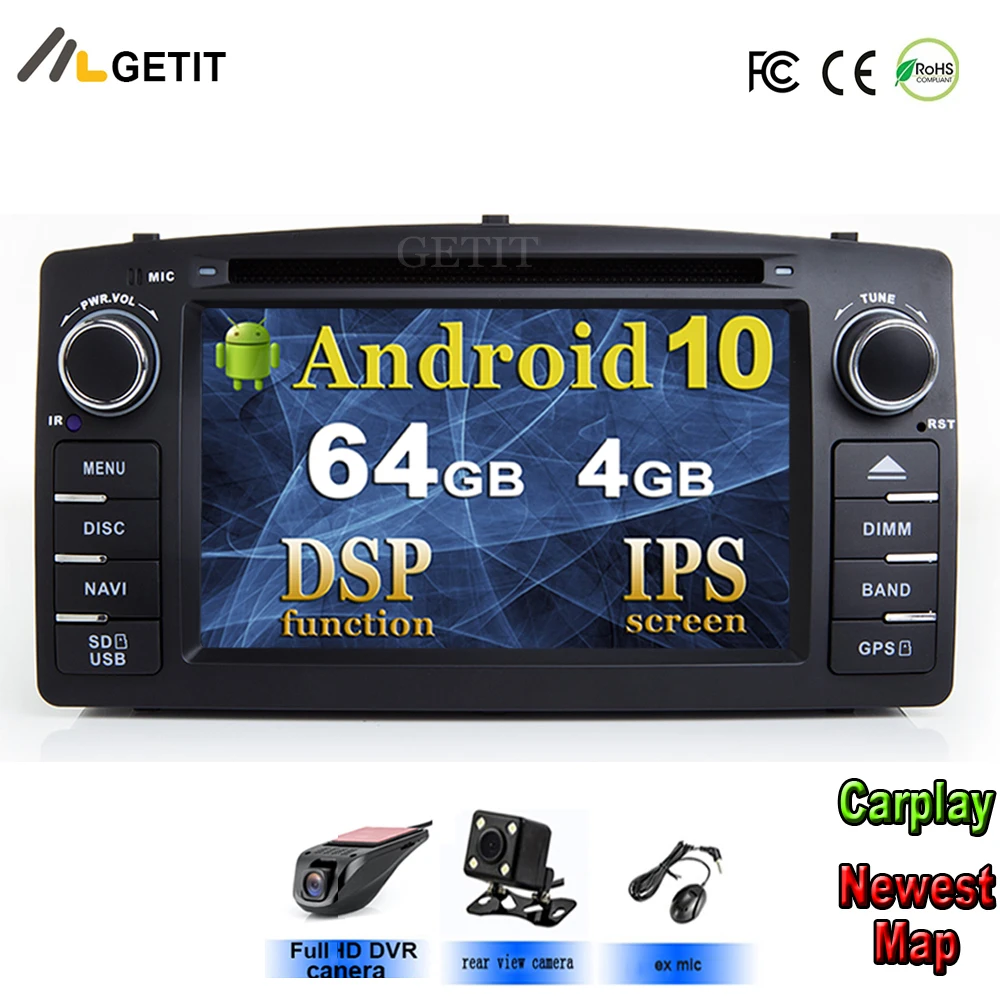 Автомобильный DVD мультимедийный плеер DSP IPS экран Android 10 для Toyota Corolla E120 BYD F3 с Wi Fi BT