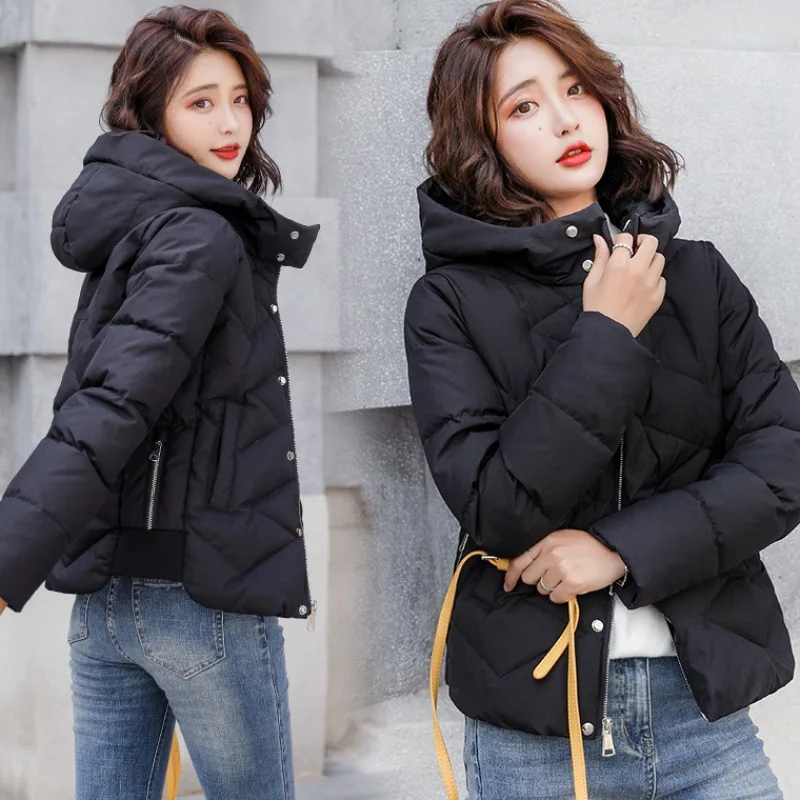 

2018 Winter Fashion New Style Korean-style Solid Color Slimming Hooded Short Thick Warm Elegant Trend Cotton Overcoat