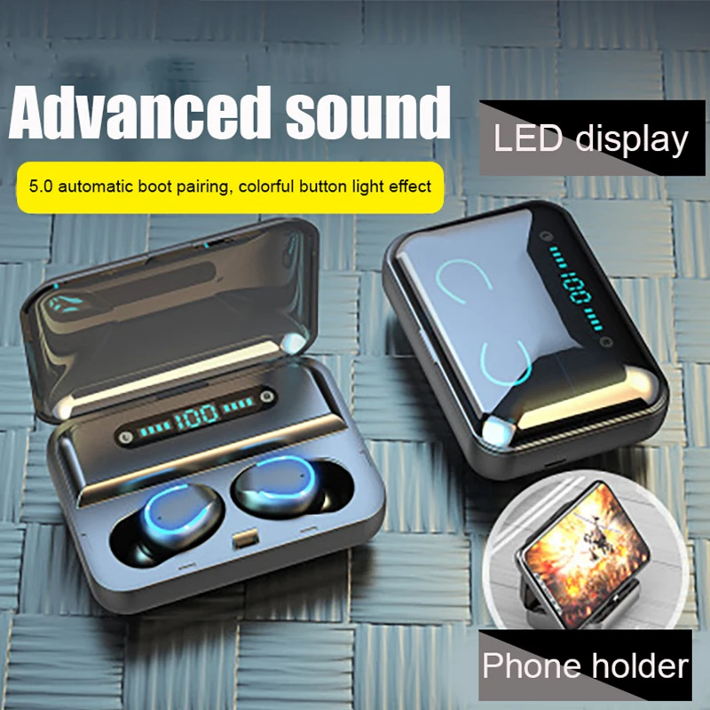 Wireless Headphones TWS Bluetooth5 0 Earphone 2000MAH HiFi IPX7 Waterproof Earbuds Touch Control Headset for Sports Game