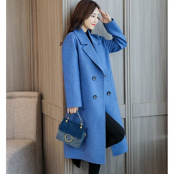 

Plus Size 5XL Autumn Winter Women Wool Jacket High Quality Double-breasted Overcoat Elegant Women Loose Long Woolen Coat LP257
