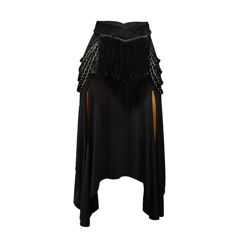 

Dance Wear Net Yarn Black Latin Dancing Skirts with Tassels for Women Sexy Ballroom Female Short Skirt Girl Fringe Skirt