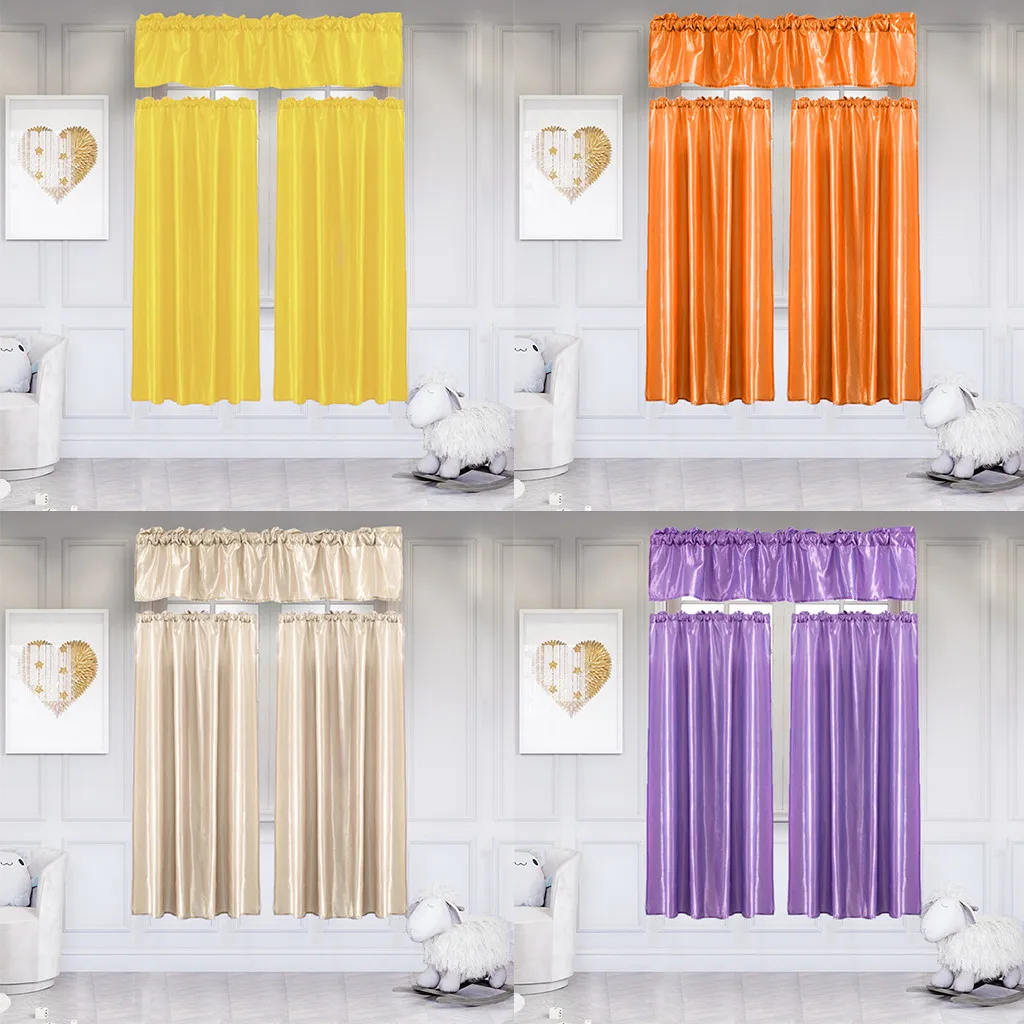

2019 3Pcs Pure Color Kitchen Home Curtain Swag Window Curtain Set Solid Blackout Curtain Durable Party Featival Decoration #45