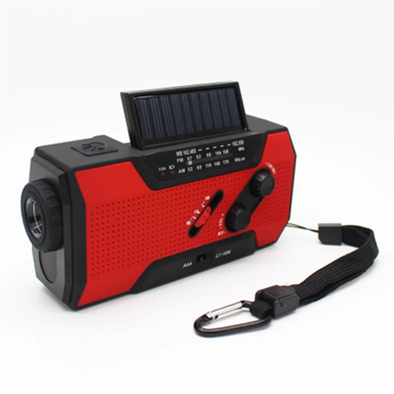 Портативный многофункциональный AM/FM/WB широковещательный динамик на солнечной батарее с заводной рукояткой радиоприемник стерео наружный фонарик power Bank SoS Alarm - Цвет: Красный