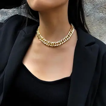 

IngeSight.Z Punk Hip Hop Curb Cuban Thick Short Choker Necklace Men Simple Minimalist Chunky Collar Necklace Women Jewelry Party
