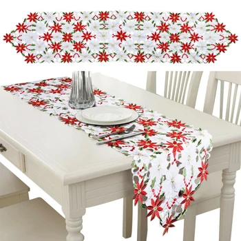 

40 X 180cm Christmas Table Runner Poinsettia Floral Santa Claus Xmas Table Decor