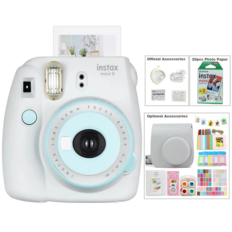 5 Color Fujifilm Instax Mini 9 Instant Photo Film Camera Kit with Carry Bag Instax Mini 20 Sheets Film Album Stickers & Lens