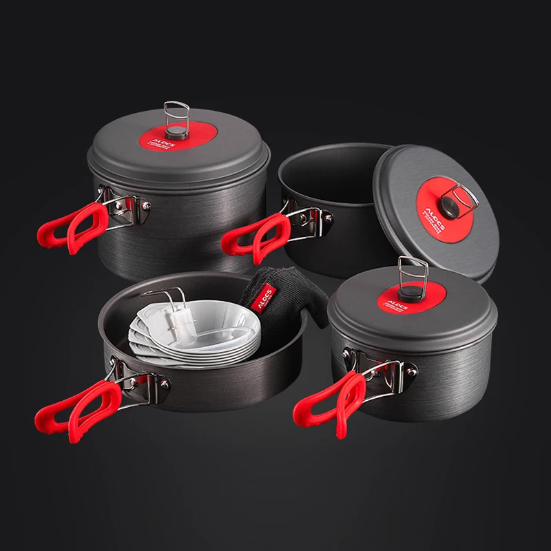 Alocs Outdoor Folding Camping Pot Cookware Mess Kit Pot Water Kettle Frying Pan Bowl Spoon Cooking Set Backpacking Picnic Hiking|Outdoor Tablewares| - AliExpress