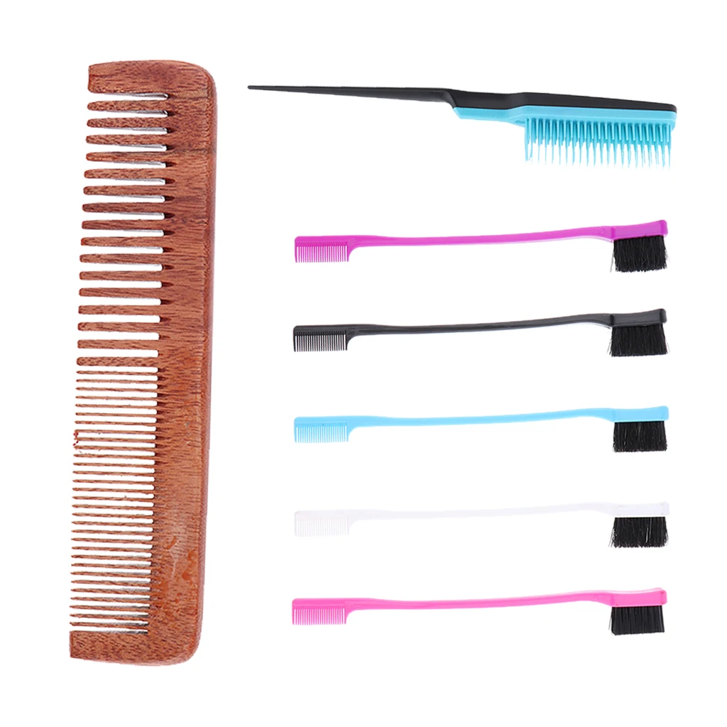Men Pro Handmade Rake/Fine Antistatic Wood Comb, Edge Control Brush, Styling Combs Set ( 7pcs )