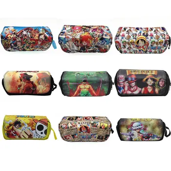 

one piece pencil case cartoon anime makeup bag luffy pencil bags quality leather double zipper cosmetic cases drop shipping