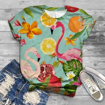 

Tropical Fruits And Flamingo Pattern Summer Fashion 90s T Shirt Women Harajuku Short Sleeve T-shirt 3D Printed Tshirt Top Female