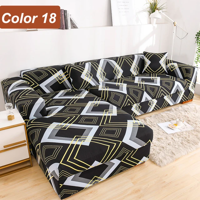 L-Shaped Sofa Cover Corner Sofa Slipcovers Elastic Chaise Cover 1/2/3/4 Seater Stretch Sectional Couch Armchair Cover Protector Color 18