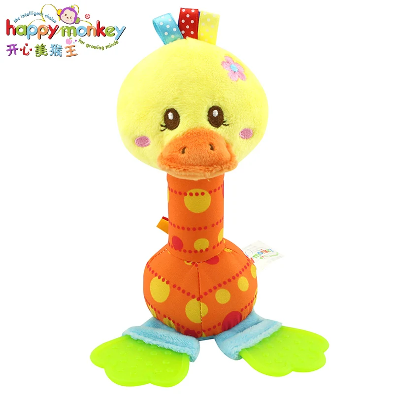 Happy monkey 22 см погремушки детские плюшевые игрушки мягкие колокольчики с прорезывателем животных модель младенческой 0-12 месяцев brinquedos - Цвет: Duck