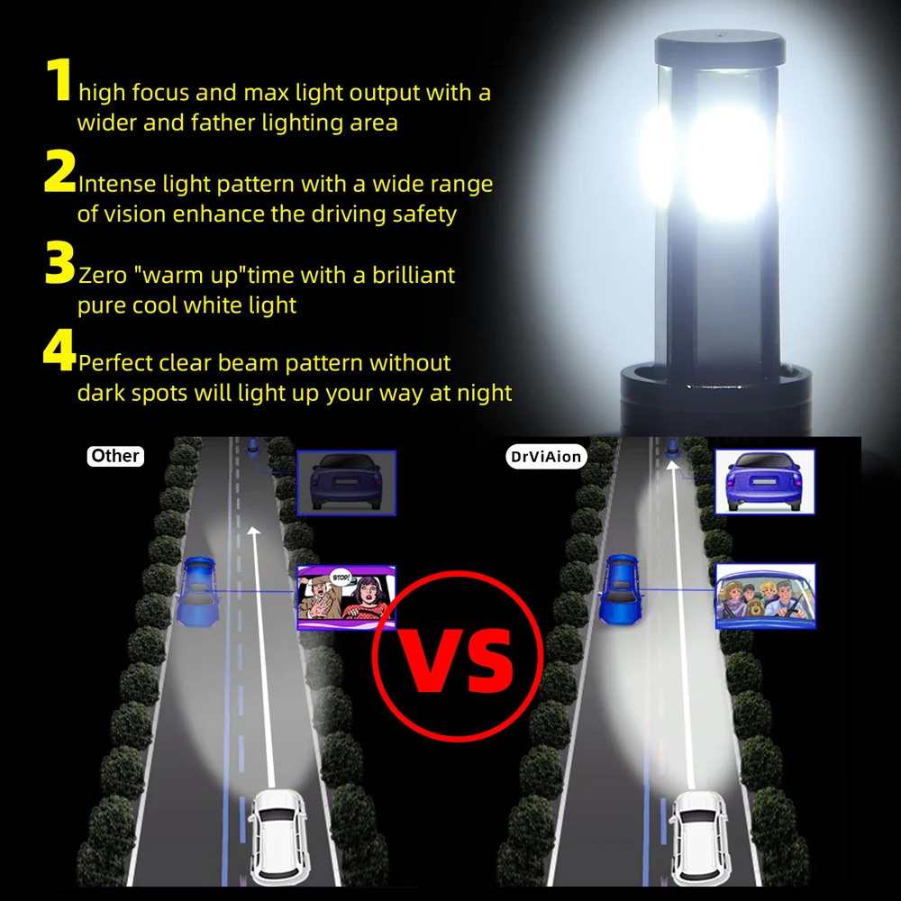 

2* Car Auto 4 LED Headlights D8-H7 Lamp Bulbs 6500K DC 9-32V Waterproof Parts