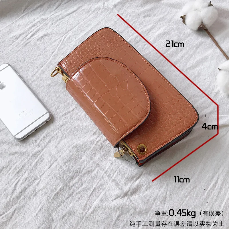 

Small Square 2019 New Style Singapore Chain Bag Crocodile Pattern Mobile Phone Bag Metal Ring Ornaments Women's Flip One-Shoulde