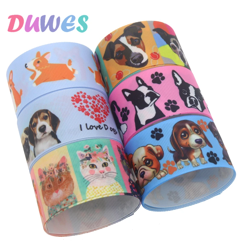 

DUWES 1.5'' 50yards love dog cat animal Printed Grosgrain Ribbon Accessory bows Headwear Decoration DIY Wholesale 38mm D1325