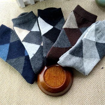 

Socks Men Imitation Rabbit Wool Big Rhombus Deodorant 5 Color Business In Tube Warm Socks Winter Thicken Men Diamond Stocking