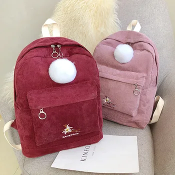 

Women Backpack Corduroy Embroidery Flower School Backpack For Teenage Girls School Bag Rucksack Travel Bags Soulder Bag Mochila