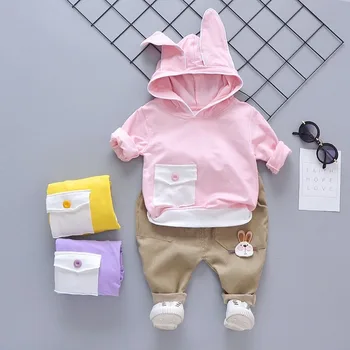

Toddler Girls Clothes Autumn Ear Rabbit Ear Hooded Top Children's Clothing 1 2 3 4 Years Old Cartoon Suit Baby Suit