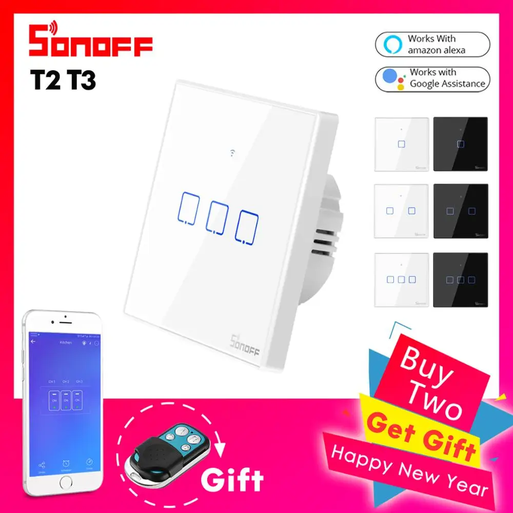 Настенный сенсорный выключатель Sonoff T2 T3 EU Wi Fi приложение eWelink 433 RF работает с Alexa