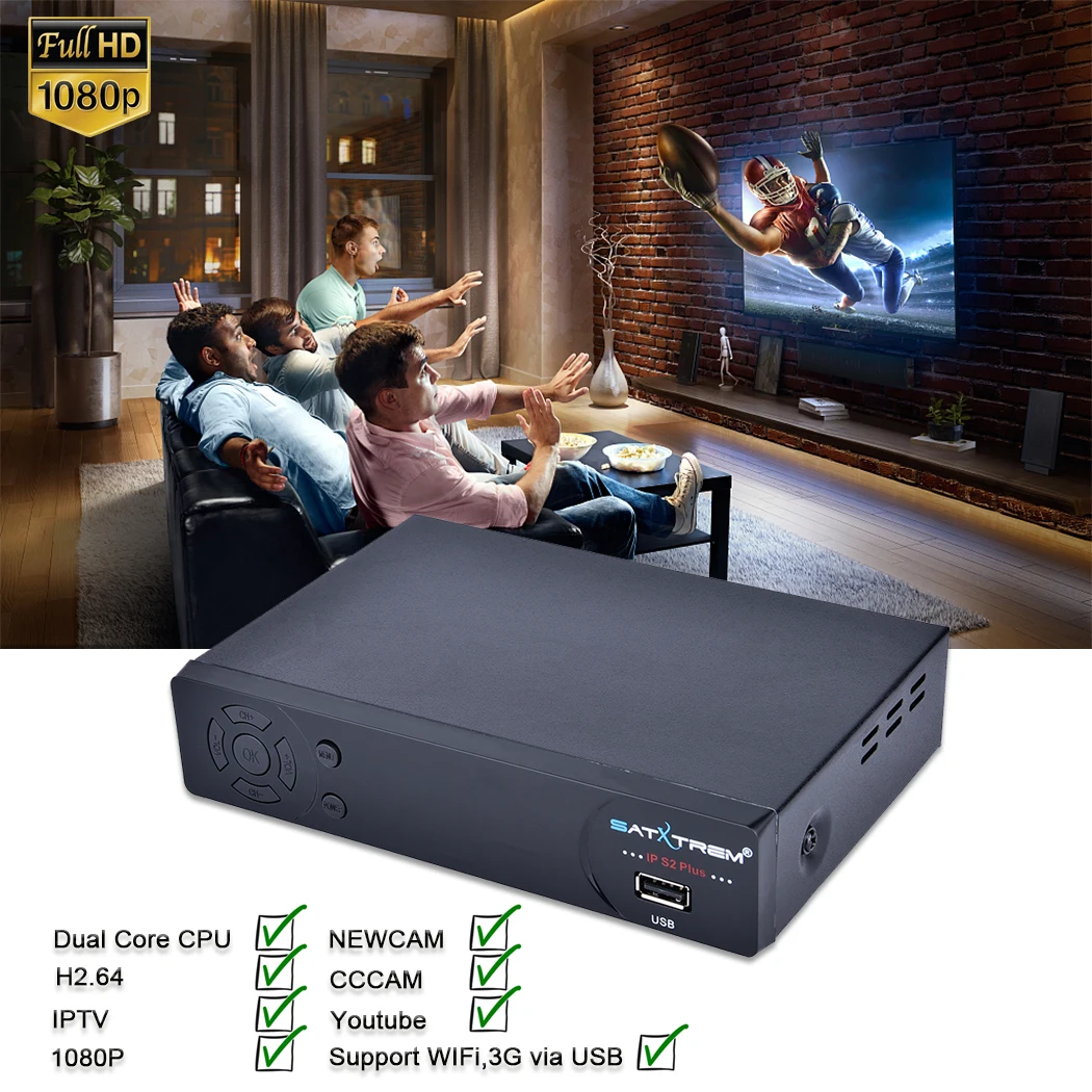 Satxtrem IPS2 Satellite TV Receiver With MT7601 Wifi Cccam IPTV Decoder TV Tuner Vga Receptor Azamerica Digital Set-top Box