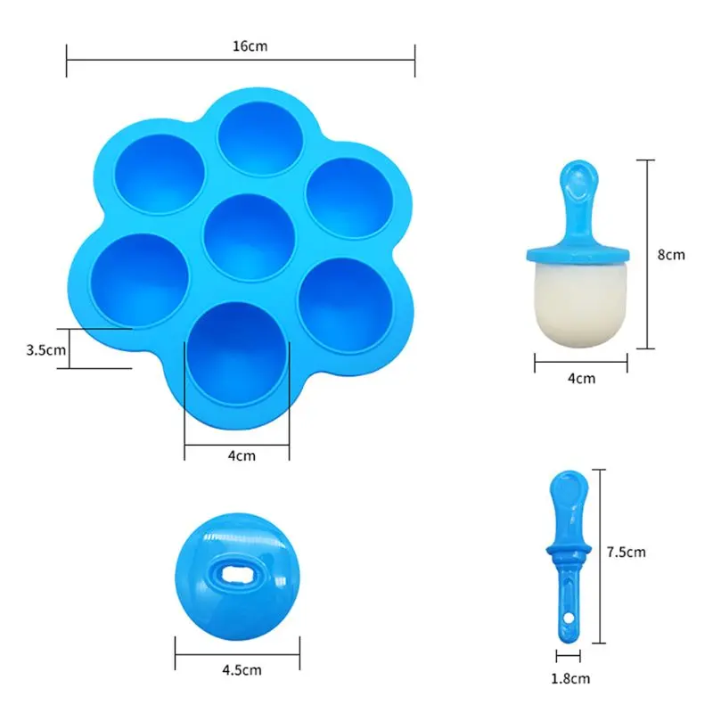 

7 Cell Silicone Mini Ice Pops Mold Ice Cream Ball Lolly Maker Popsicle Mould Baby DIY Food Yogurt Icebox