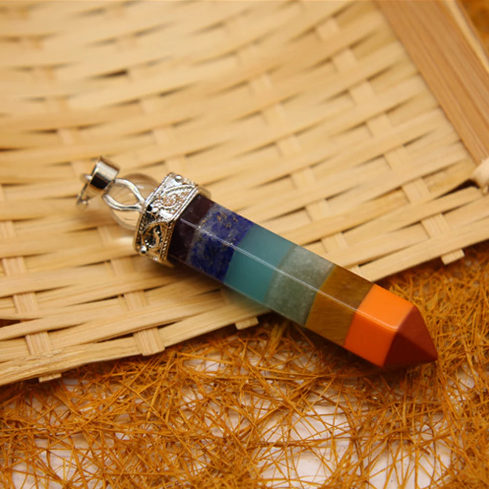 

7 Chakra Dowsing Divination Pendant Natural Stone Pendulum Reiki Druzy Healing Faceted Pyramid Jewelry Necklace Pendants