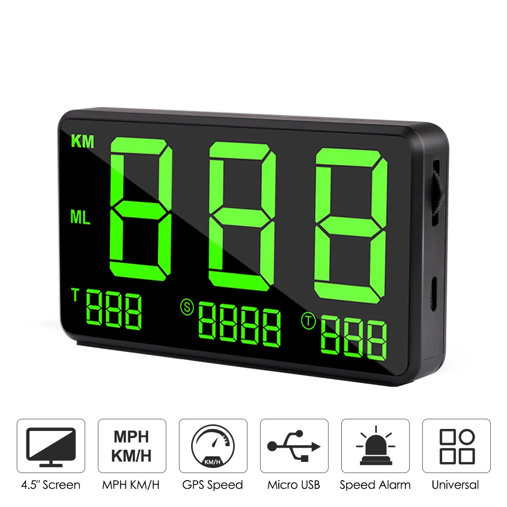 Car GPS Speedometer C60 HUD Display Automatic Record Mileage Large Screen Headup Overspeed Alarm Auto Electronics Speed | Автомобили и