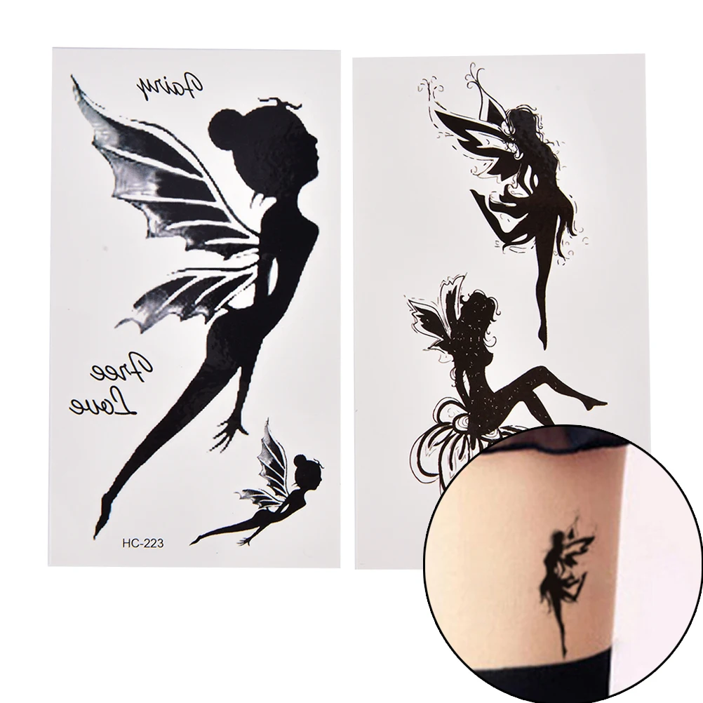 Black Angel Girl Waterproof Temporary Tattoo Sticker Arm Leg Tatoo Henna Fake Flash Stickers Taty Tatto | Красота и здоровье
