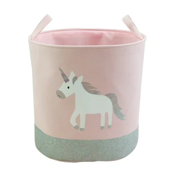 

44*33*40cm 2018 New Unicorn Storage Basket for Toys Fabric Rainbow Printed Pink Clothes Basket for Child Folding Laundry Basket