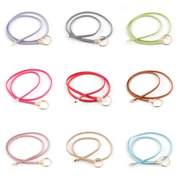 

Ladies Braided Thin Belt Gold Round Buckle Waistband Self Tie Bow Dress Belt NUBLT20002