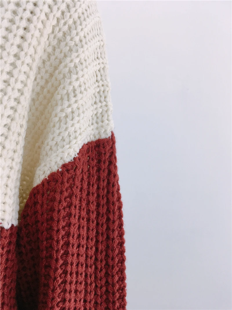 Бургундия женские свитера maglione donna толстые клетчатые Лоскутные цветные сшитые пуловеры OL comuting свободные трикотажные