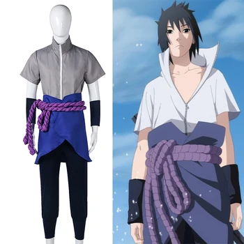 

Japanese Anime NARUTO mens Uchiha Sasuke costume man Uchiha Sasuke role play full sets suits with 2 cuffs
