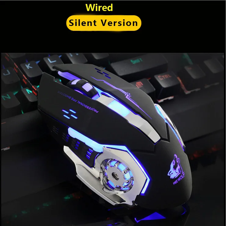 Black-silent Игровая мышь, 7 кнопок, проводная мышь, 4000 dpi, светодиодный, оптическая мышь для компьютера, USB, геймерские мыши, игровая мышь, бесшумная мышь для ПК, ноутбука - Цвет: Black-silent
