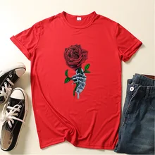 

Skull Hand Red Rose Print T Shirt Women Short Sleeve O Neck Loose Tshirt Summer Women Causal Tee Shirt Tops Camisetas Mujer