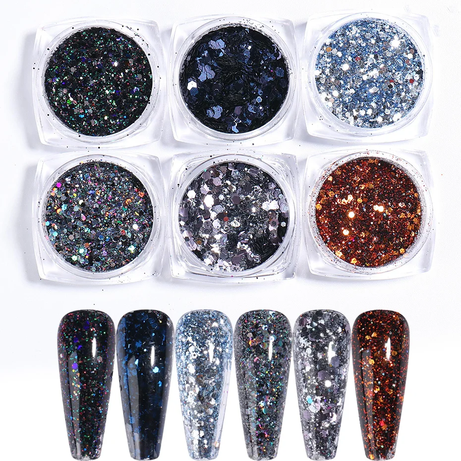 Nail Glitter Winter Nail Art Black Silver Brown Sparkles Sequins Shinning Dust Luxury Flakes For Manicure Decorations (6)